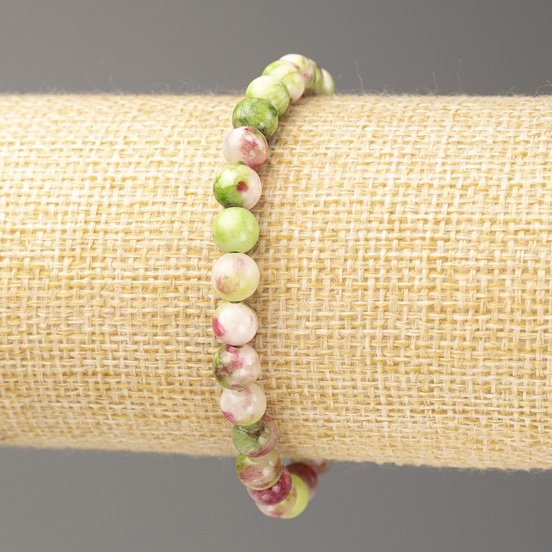 Brățară roz-verde-alb «Nefrit Oceanic» acrilic (acrilic artificial), diametrul 6 mm, lungimea 18 cm, mărgele netede pe elastic