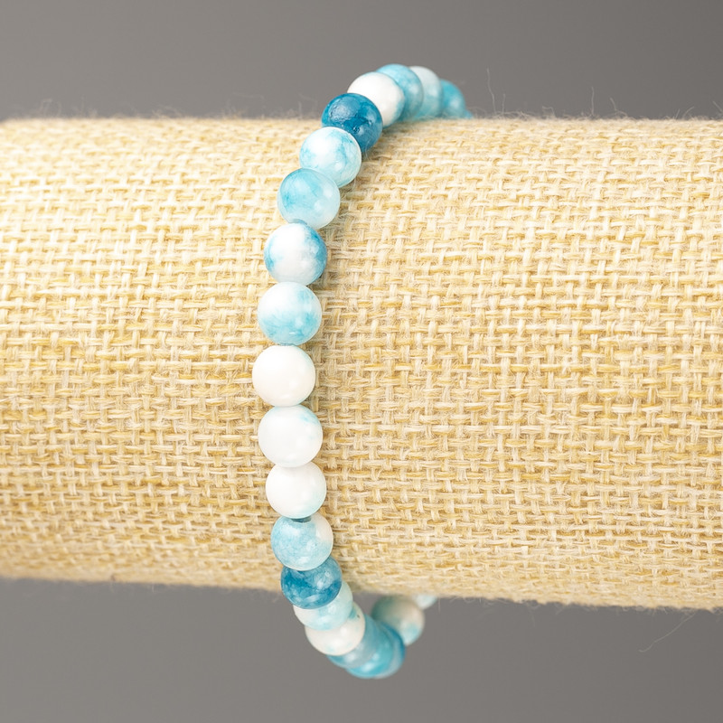 Brățară albastru deschis și alb, nefrit oceanic (acrilic artificial), diametrul aproximativ 6 mm, lungime 18 cm ±, mărgele netede pe elastic