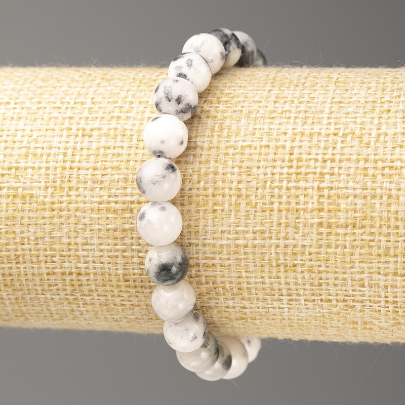Brățară gri-alb oceanică din nefrit artificial (acrilic), diametrul mărgelelor 8 mm ±, lungime 18 cm ±, mărgele netede pe elastic