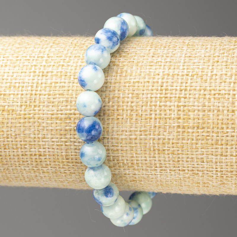 Brățară albastru închis-azuriu Oceanic Nefrit (acrilic artificial), diametru 8 mm ±, lungime 18 cm ±, mărgele netede pe elastic