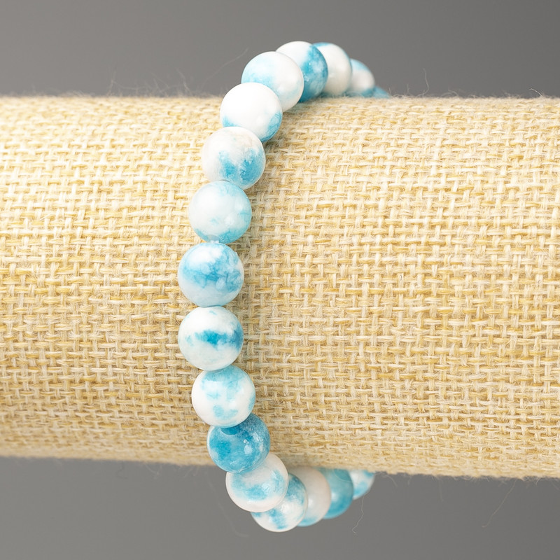 Brățară albastru-alb oceanic nefrit (acrilic artificial), diametrul de 8 mm, lungimea 18 cm, mărgele rotunde netede pe elastic