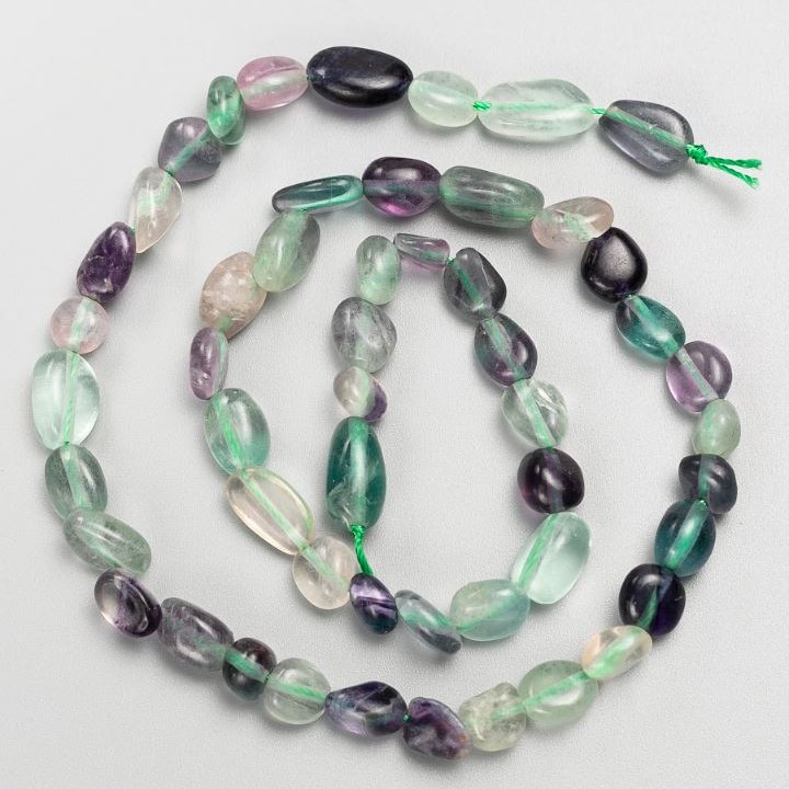 Mărgele pe șnur din piatră naturală Fluorit, șlefuit, diametru 7×11–6×8 mm, lungime 40 cm