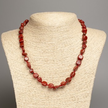 Colier din jasper roșu, fațetare, mărgele de 5×8–10 mm, lungime 50 cm