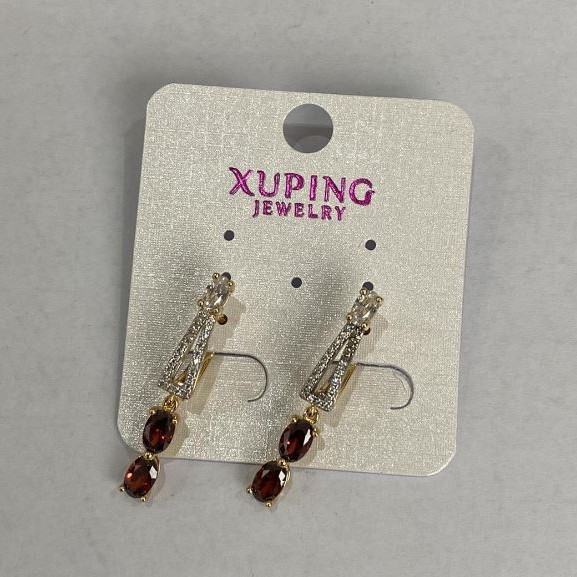 Cercei Xuping cu piatră roșie 30x4 mm, placare cu aur 18K