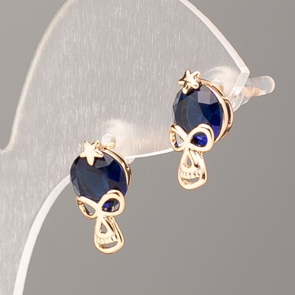 Cercei cu știft Xuping, placare cu aur 18K, cu piatră albastră, diametru 14,5 x 8 mm +