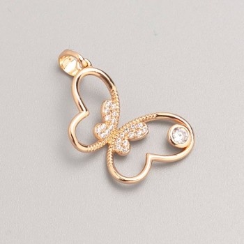 Pandantiv Xuping placat cu aur 18K, fluture cu cristale albe, diametrul 23×17 mm+