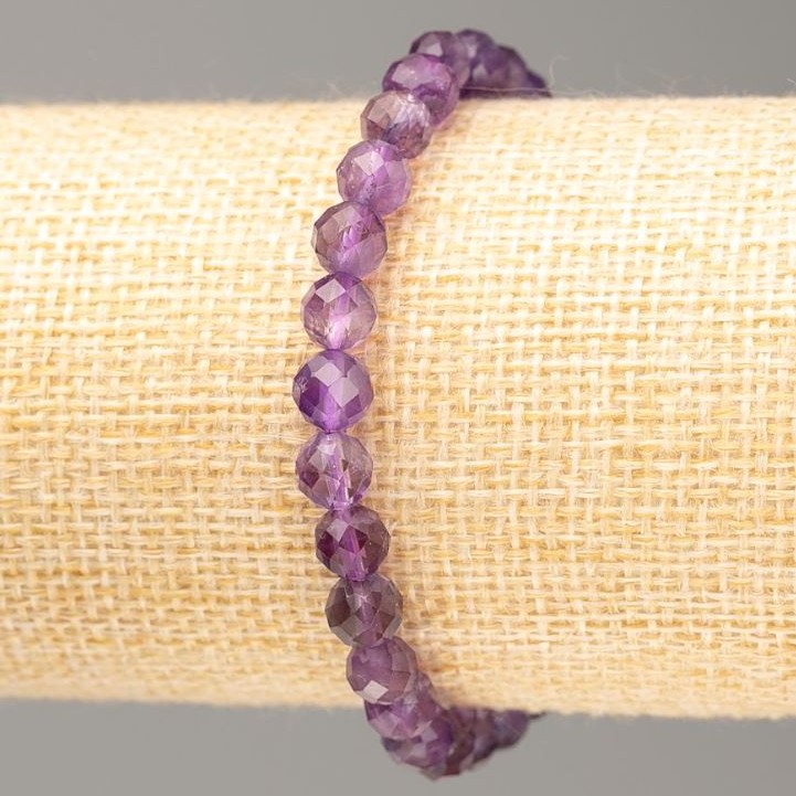 Brățară din ametist natural, mărgele facetate de 6 mm, lungime 18 cm, pe elastic