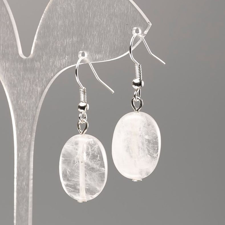 Cercei din piatră naturală – cristal de munte oval, diametrul 18x13 mm+