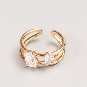 Inel Xuping, culoare metalică «auriu», piatră albă, mărimi 16, 18