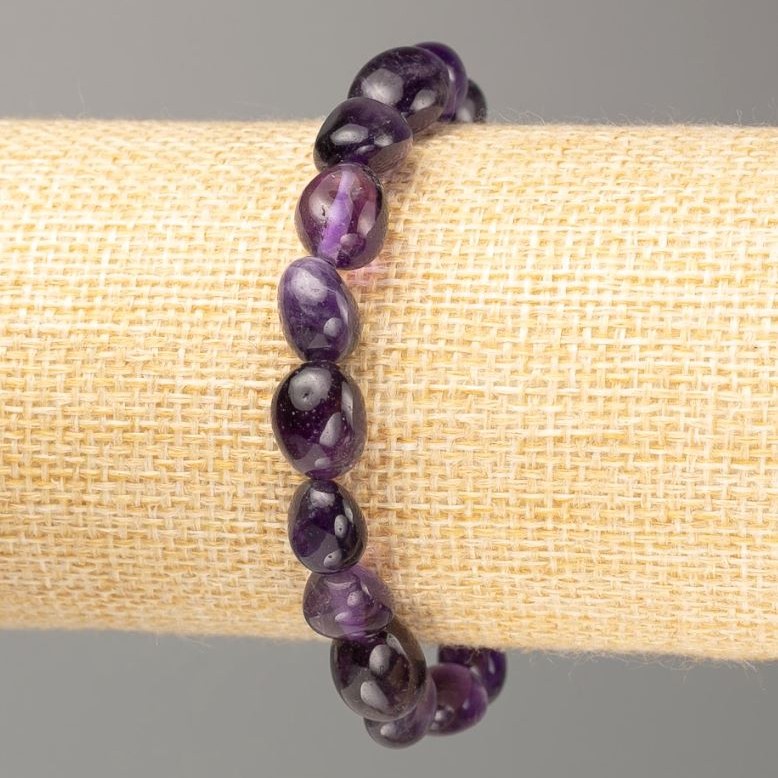 Brățară elastică din piatră naturală ametist fațetat, circumferința 18 cm, diametrul 11x8 mm +