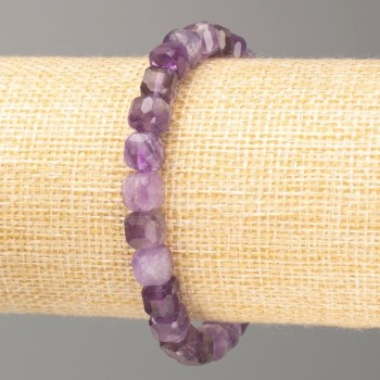Brățară din piatră naturală, ametist, cuburi tăiate, diametru 7 mm ±, lungime 18 cm+