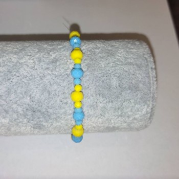 Brățară „Ucraina” din cristal ceh, cu rondelle facetate, pe elastic, diametrele 6x4 mm ±, 3x2 mm ±, lungime 18 cm+