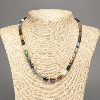 Colier asortat din piatră naturală, cilindru neted, diametrul 10x6 mm, lungime 48 cm +-