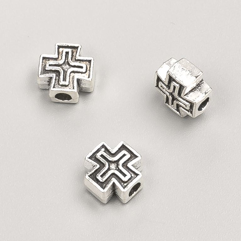 Inserție pentru mărgele în formă de cruce, diametrul 9×9×5 mm, ambalaj 20 g, 18 bucăți ±, culoare metalică argintiu