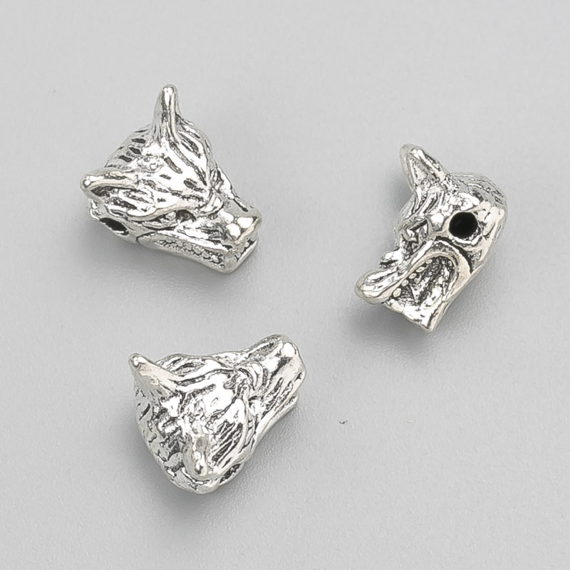 Furnitură - inserție Lup, diametru 12×10×8 mm, fațetat, 20 g, 7 buc. ±, culoare metalică: argintiu