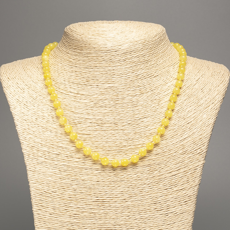 Colier galben lămâie «Citrin» bile netede, diametru de 6 mm ±, lungime de 50 cm ±, din nefrit alb (vopsit sintetic)