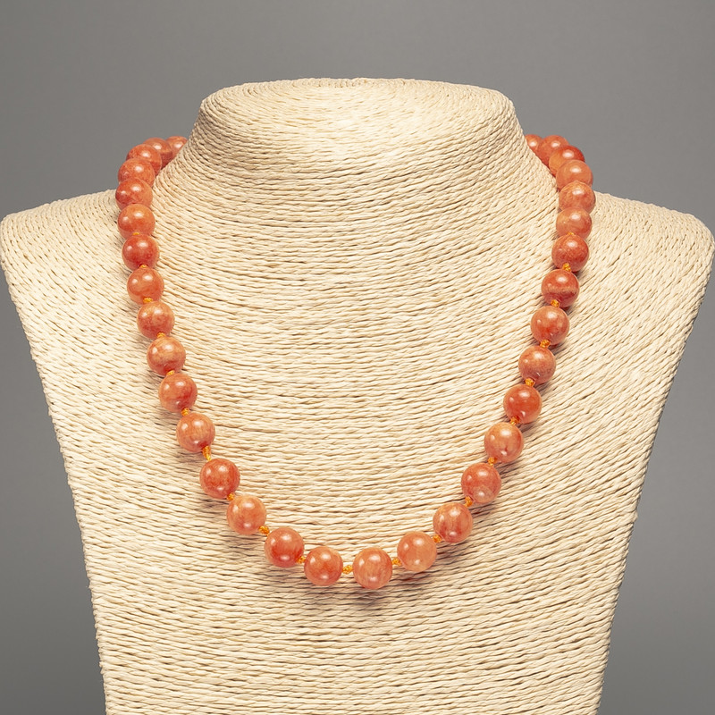 Colier cu mărgele netede rotunde, „Portocaliu coral”, diametrul 10 mm, lungime aproximativă 50 cm, din nefrit alb sintetic vopsit