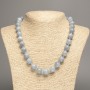 Colier gri-albastru deschis «Acvamarin» cu mărgele netede, diametru 12 mm, lungime 50 cm, din nefrit alb sintetic vopsit