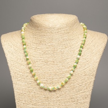 Colier „Culorile verii” din mărgele albe, galbene și verzi, netede, diametru de aproximativ 6 mm, lungime de aproximativ 50 cm, din nefrit alb sintetic vopsit