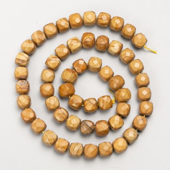 Mărgele de jasper peisaj, piatră naturală, cuburi tăiate, pe șnur, diametrul de aproximativ 7 mm, lungime de aproximativ 39 cm