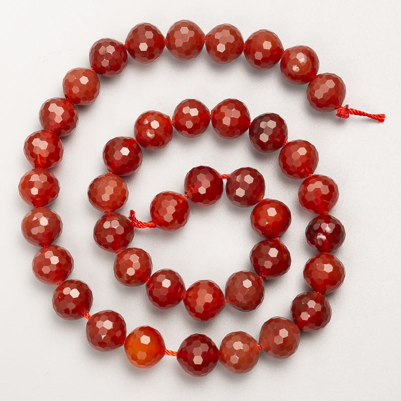 Mărgele carneol natural, piatră naturală, fațetate pe șnur, diametrul 10 mm, lungimea 38 cm