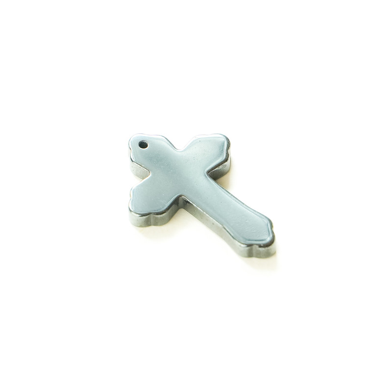 Pandantiv cruce din hematit, diametru 22×32×3,5 mm+