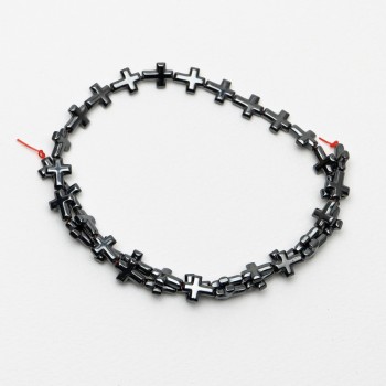 Mărgele din hematit în formă de cruce, dimensiuni 8,5×10,5×3 mm, lungime 41 cm, pe șnur