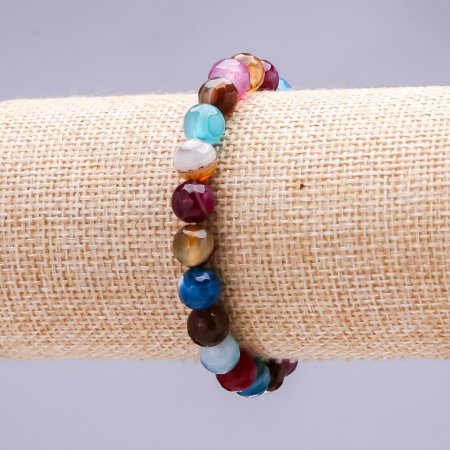Brățară din agată multicoloră, piatră naturală, mărgele tăiate, diametrul de 8(±) mm, lungime 18 cm (elastic)