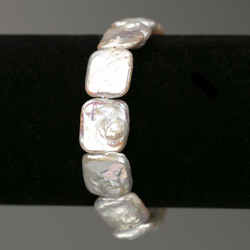 Brățară din perle baroce, dreptunghiulară, nuanța «benzină», diametrul 14x16 mm ±, lungimea 18 cm ± (elastic)