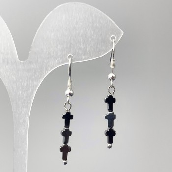 Сережки Гематит Хрести, діаметр 4х21мм+-, довжина 43мм