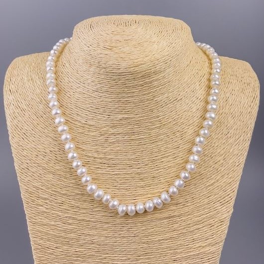 Colier din perle de râu, diametru 7×5 mm, lungime 47 cm