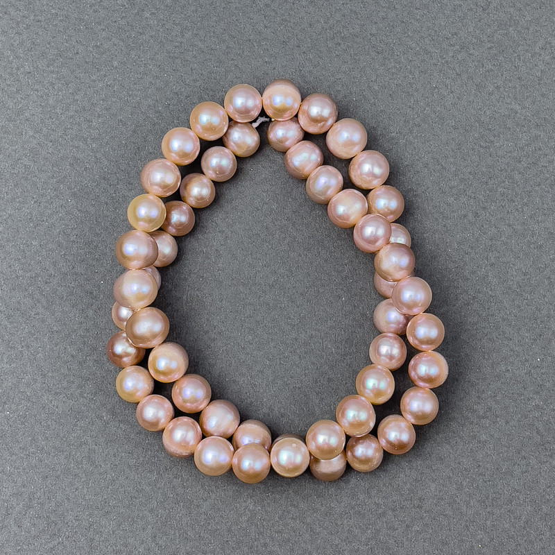 Perle de râu piersice pe șnur, diametrul 9×8 mm, lungime 40 cm