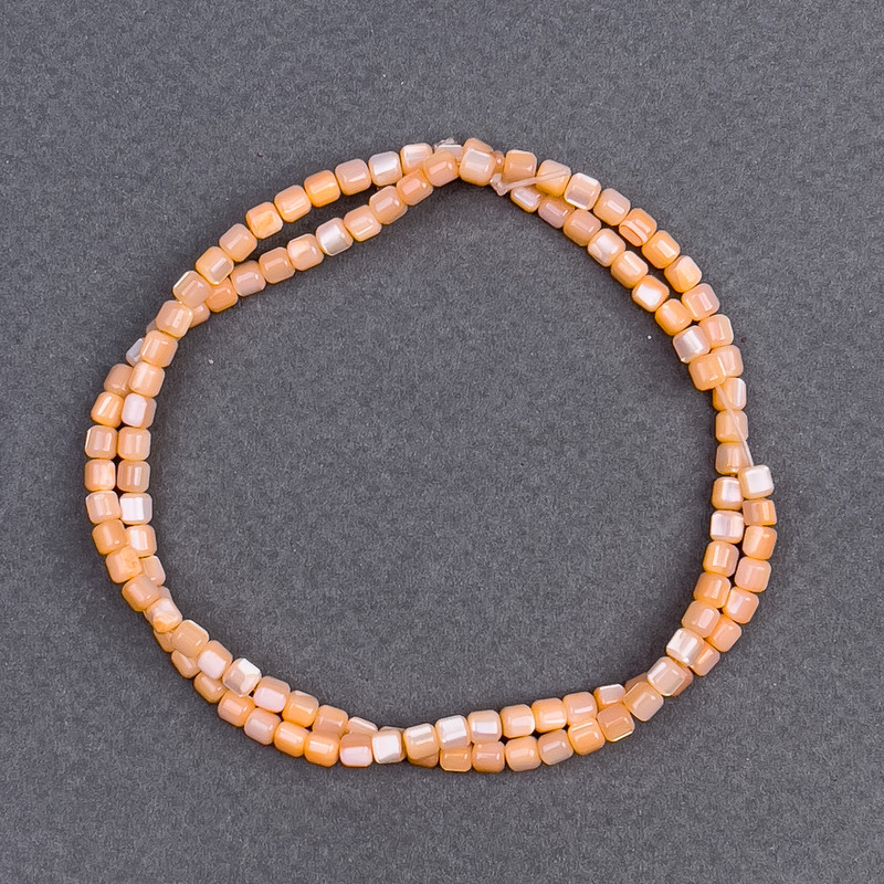Mărgele din sidef piersice cilindrice, diametru 3,5×3,5 mm, lungime 40 cm +/- pe fir