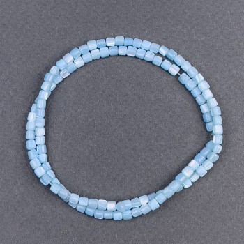 Mărgele albastre din sidef, cilindrice, diametru 3,5×3,5 mm, lungime 40 cm, pe fir