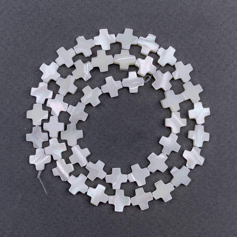 Mărgele din sidef în formă de cruce, diametrul 8×8×3 mm, lungime 39 cm, pe fir