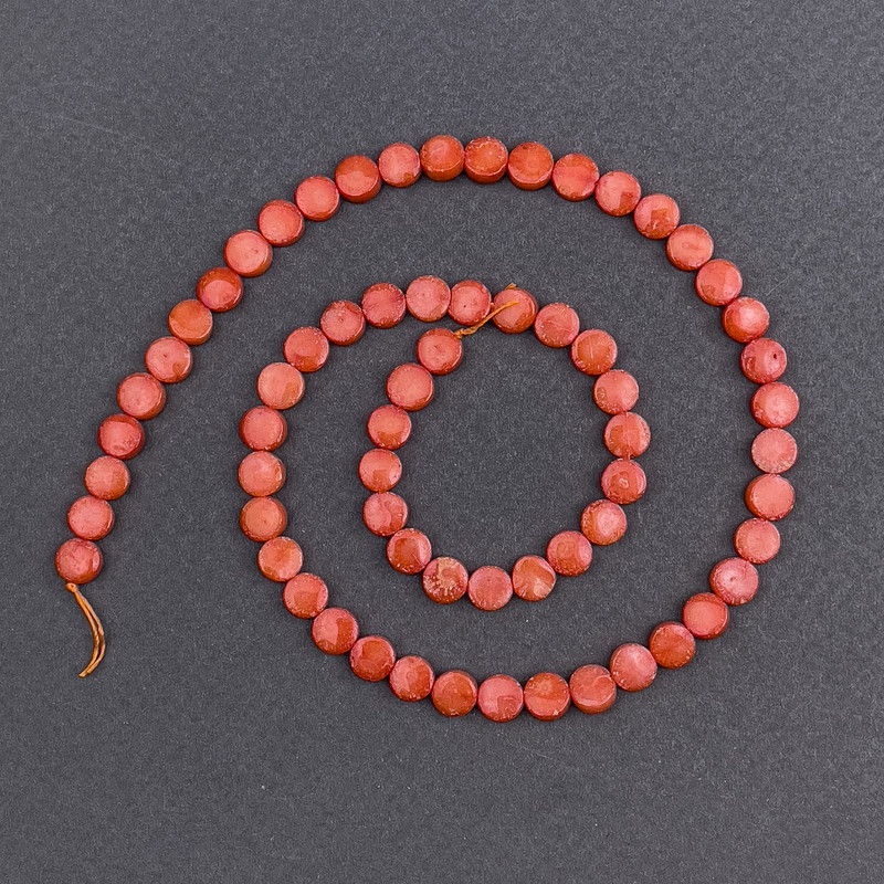 Coral portocaliu natural, mărgele în formă de monedă, diametrul 6x3 mm, lungime 40 cm, pe șnur
