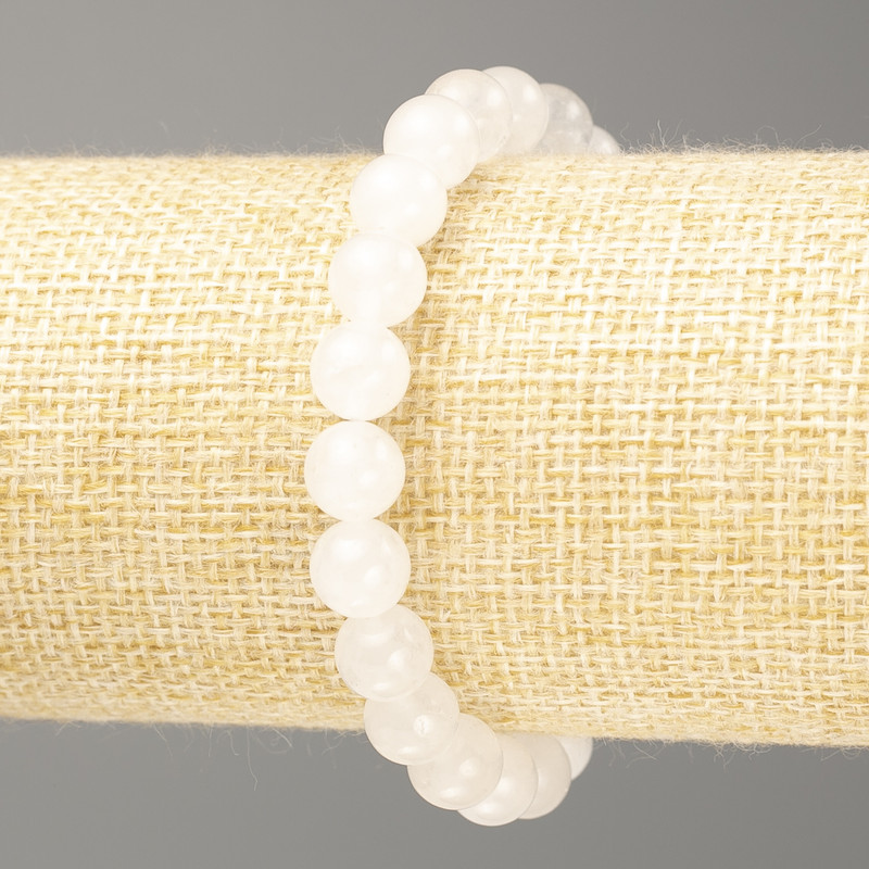 Brățară din cuarț alb (acril artificial) – mărgele netede, diametrul 8 mm ±, lungime 18 cm (elastic)