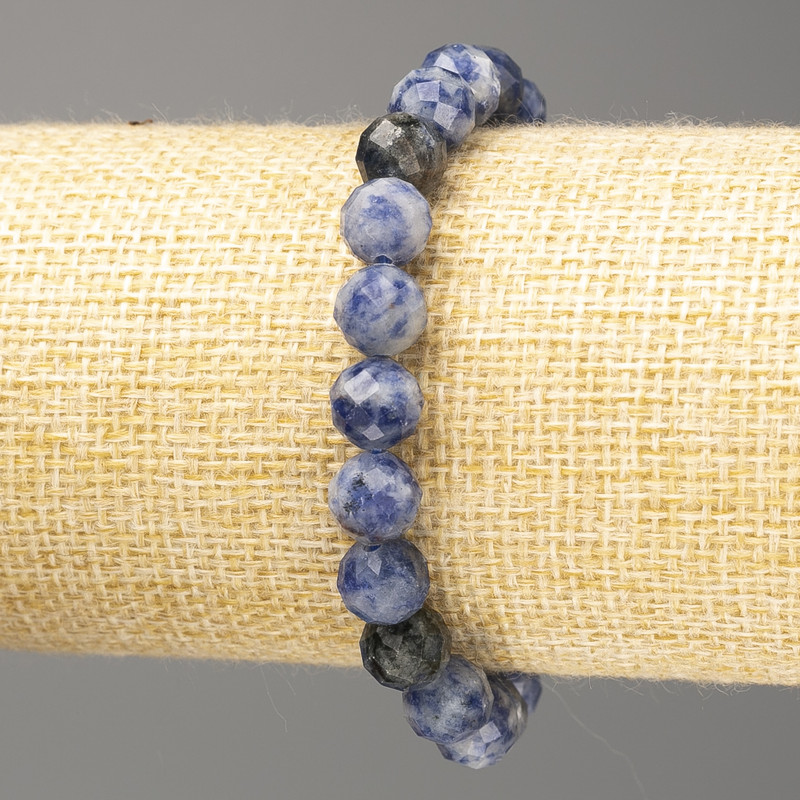 Brățară din sodalit, piatră naturală, mărgele fațetate, diametrul 8 mm, lungime 18 cm (elastic)
