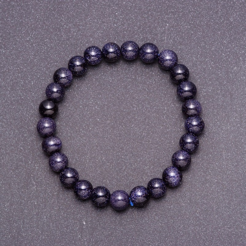 Brățară din piatră Aventurin (Sintetic) 'Nisip albastru Noaptea Cairo' mărgele netede, diametrul de 8 mm (+/-) pe elastic, circumferința aproximativă 18 cm