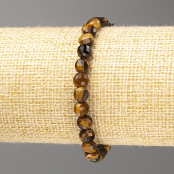 Brățară din piatră naturală ochi de tigru, ochi de șoim și ochi de bou, bile facetate, diametrul 6 mm ±, lungime 18 cm (elastic)