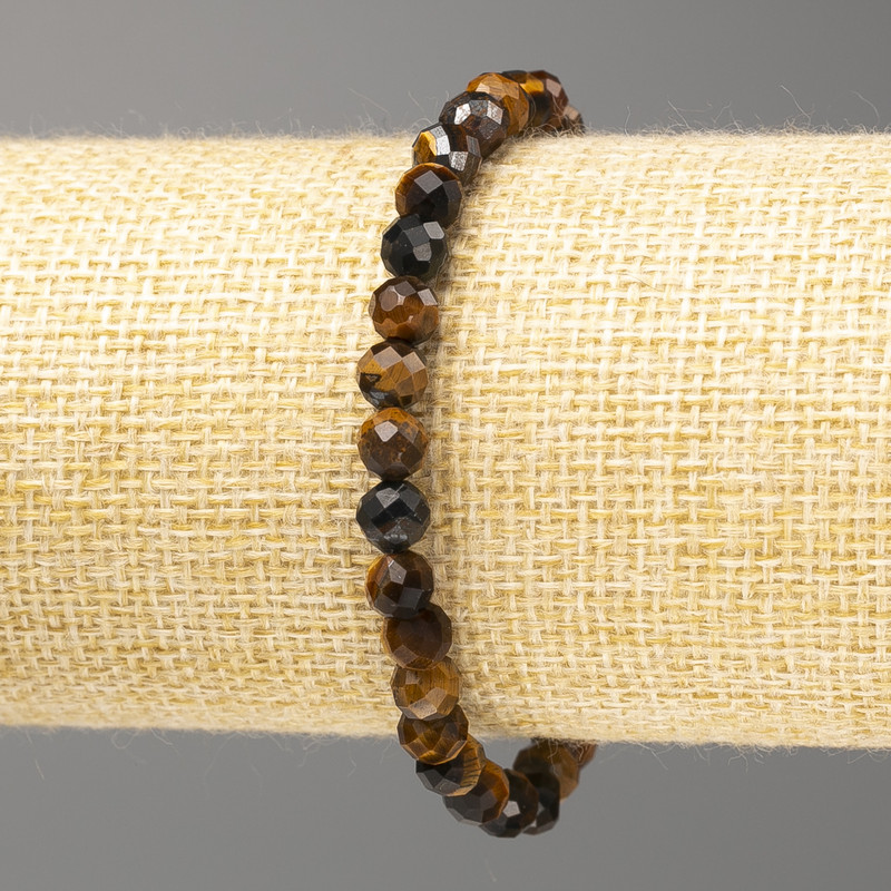 Brățară din piatră naturală cu ochi de tigru, ochi de șoim și ochi de bou, mărgele tăiate, diametrul 6 mm, lungime 18 cm (elastic)