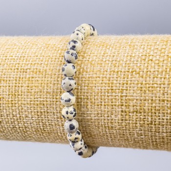Brățară din jasper dalmatian (acrilic artificial) cu mărgele netede, diametrul 6 mm ±, lungime 18 cm (elastică)