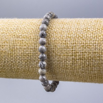 Brățară din jasmă oceanică gri (acrilic artificial) cu mărgele netede, diametrul 6 mm, lungime 18 cm (elastic)