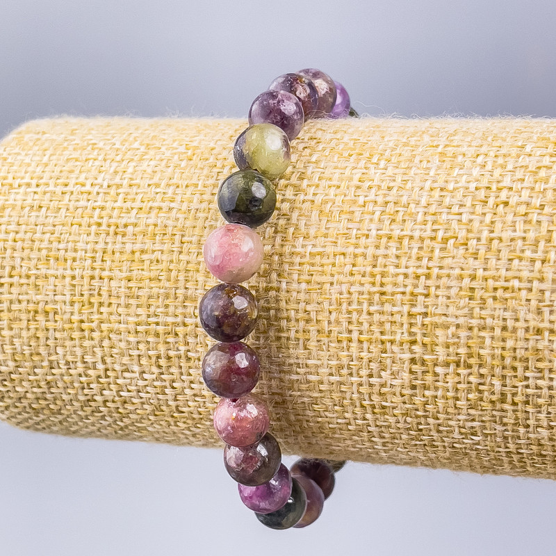 Brățară din turmalin natural, mărgele lucioase, diametrul 8 mm, lungime 18 cm (elastic)