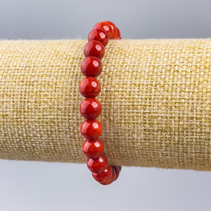 Brățară din coral artificial, mărgele sferice netede de 8 mm, lungime 18 cm (elastic)