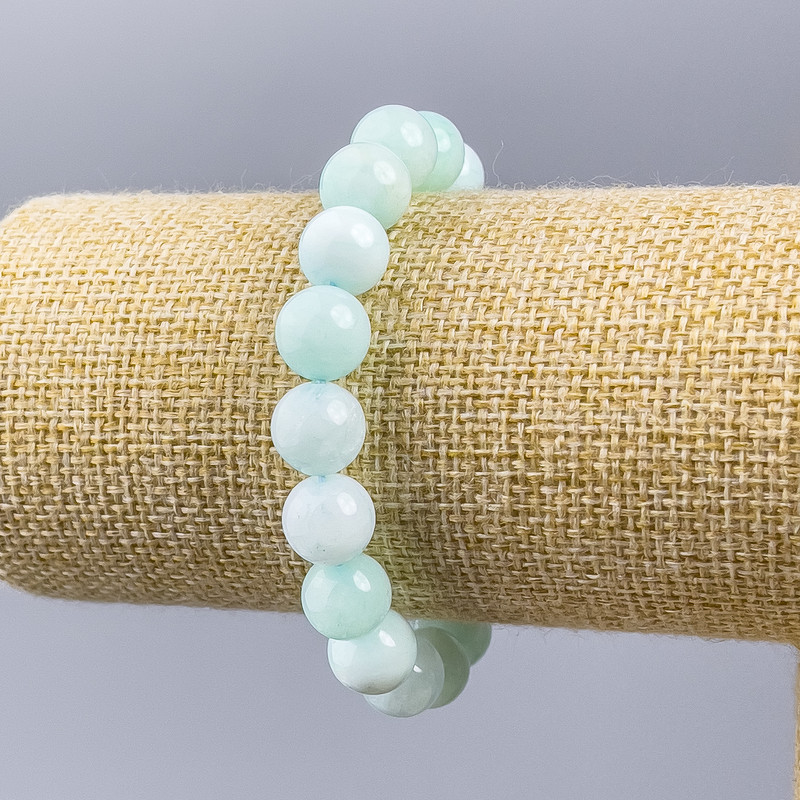 Brățară din larimar, piatră naturală, mărgele netede pe șnur elastic, diametrul aproximativ 10 mm, lungime 18 cm (elastică)