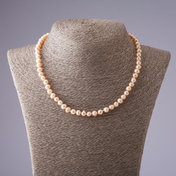 Colier din perle de râu roz pal, diametru 6 mm, lungime 45 cm