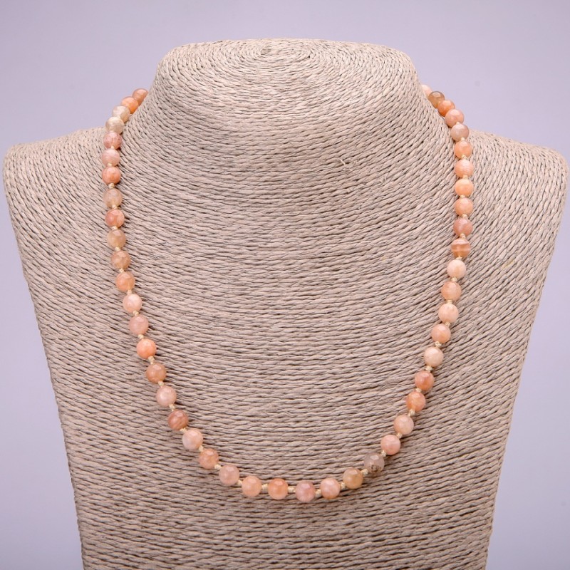 Colier din selenit natural, bile netede, diametrul 6 mm (±), lungime 48 cm