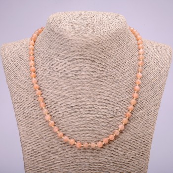 Colier din piatră naturală selenit, mărgele netede sferice, diametrul aproximativ de 6 mm, lungime 48 cm