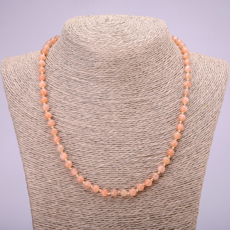 Colier din piatră naturală selenit, mărgele netede sferice, diametrul aproximativ de 6 mm, lungime 48 cm